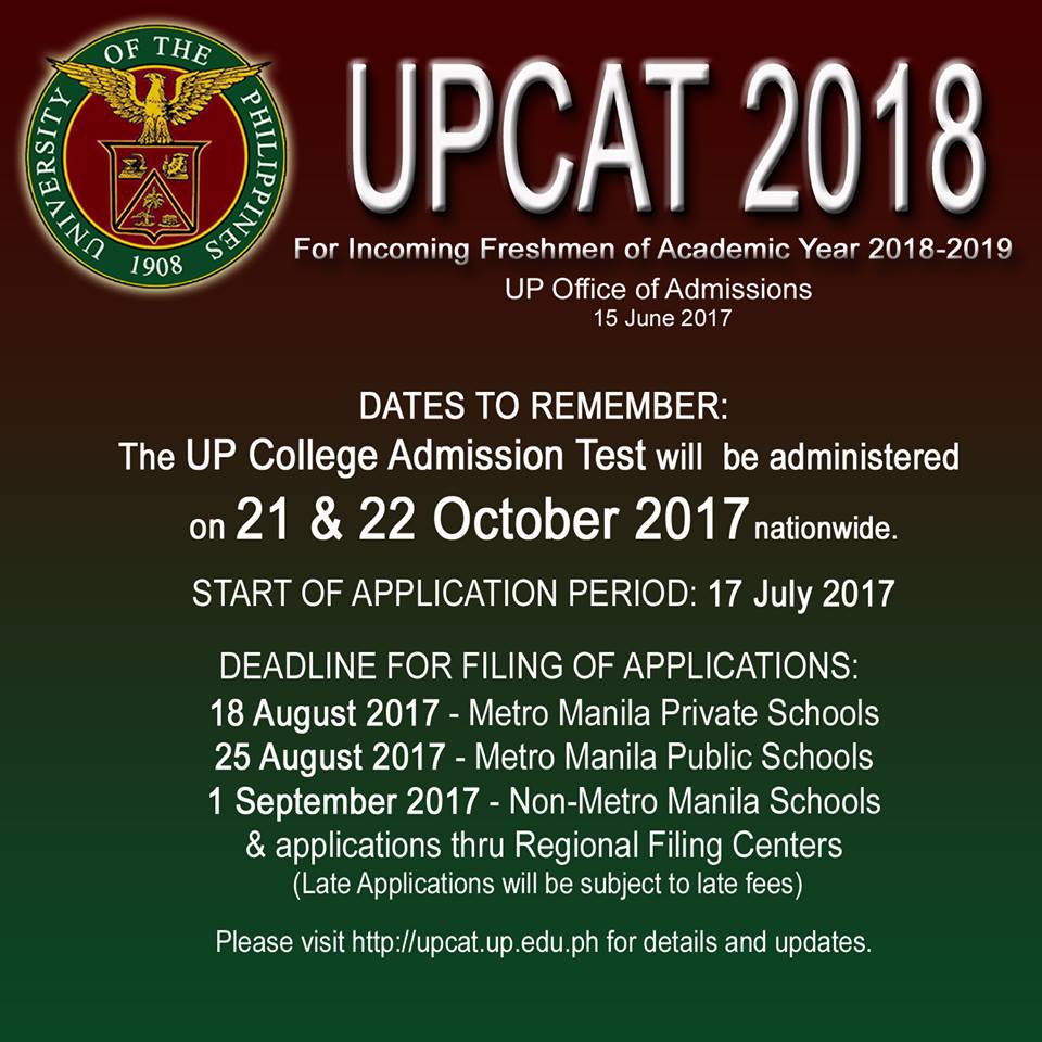 UPCAT 2018 for incoming freshmen of 2018-2019