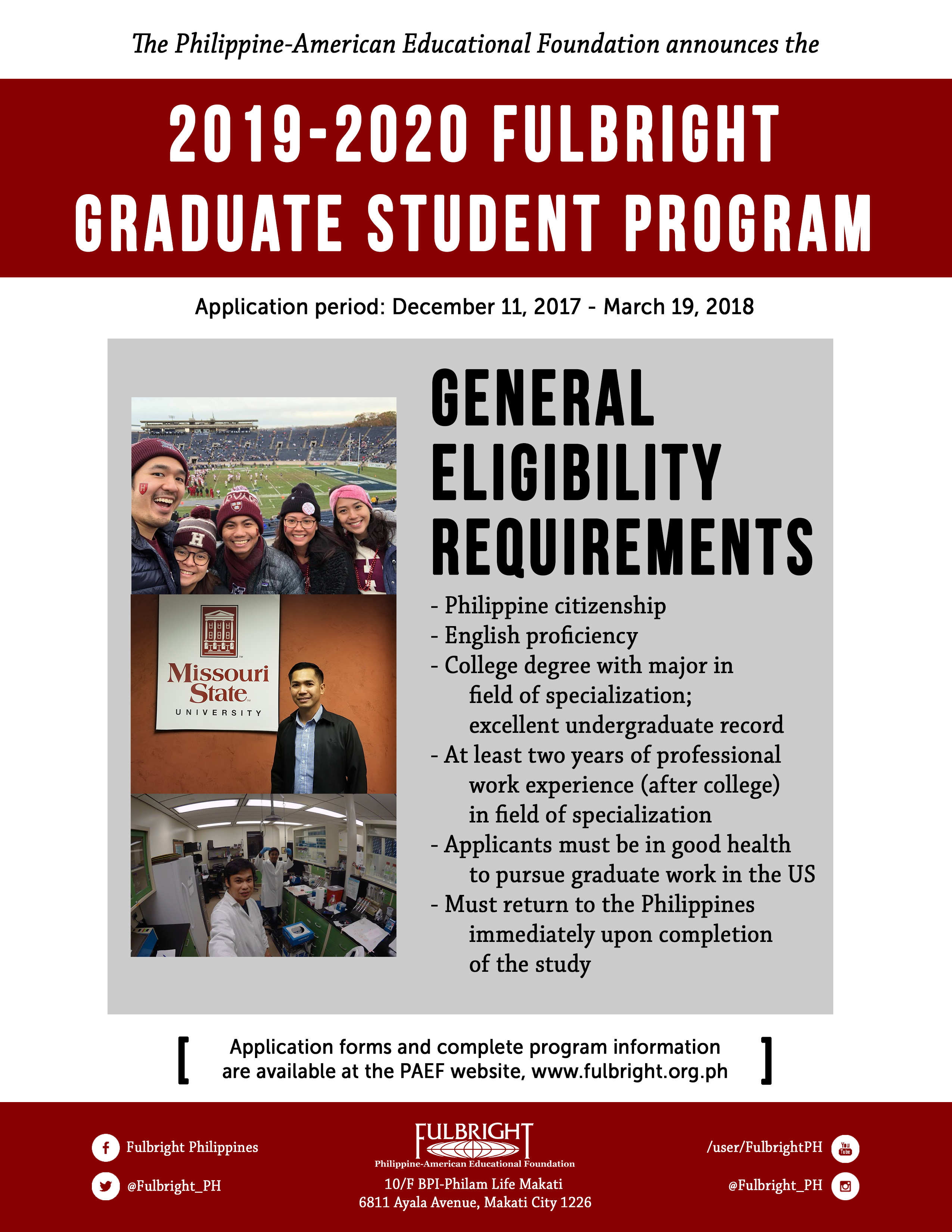 Fulbright Graduate Student Program for AY 2019-2020 now accepting applications